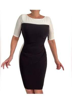 Lauren Ralph Lauren Black and White Colorblock Midi Dress SZ 10